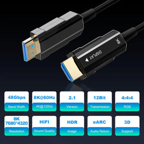 Fiber Optic HDMI Cable 66ft – 8K Ultra High Speed 48Gbps TekShack