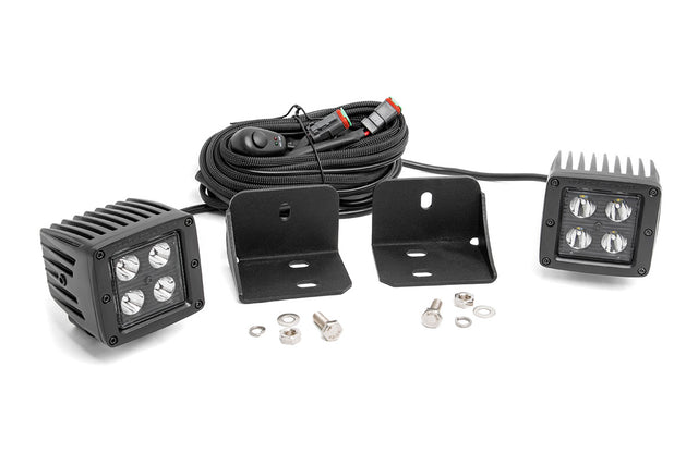 LED Light Cab Mount 2 Inch Black Pair Flood Can-Am Defender HD 5/HD 8/HD 9/HD 10 Rough Country