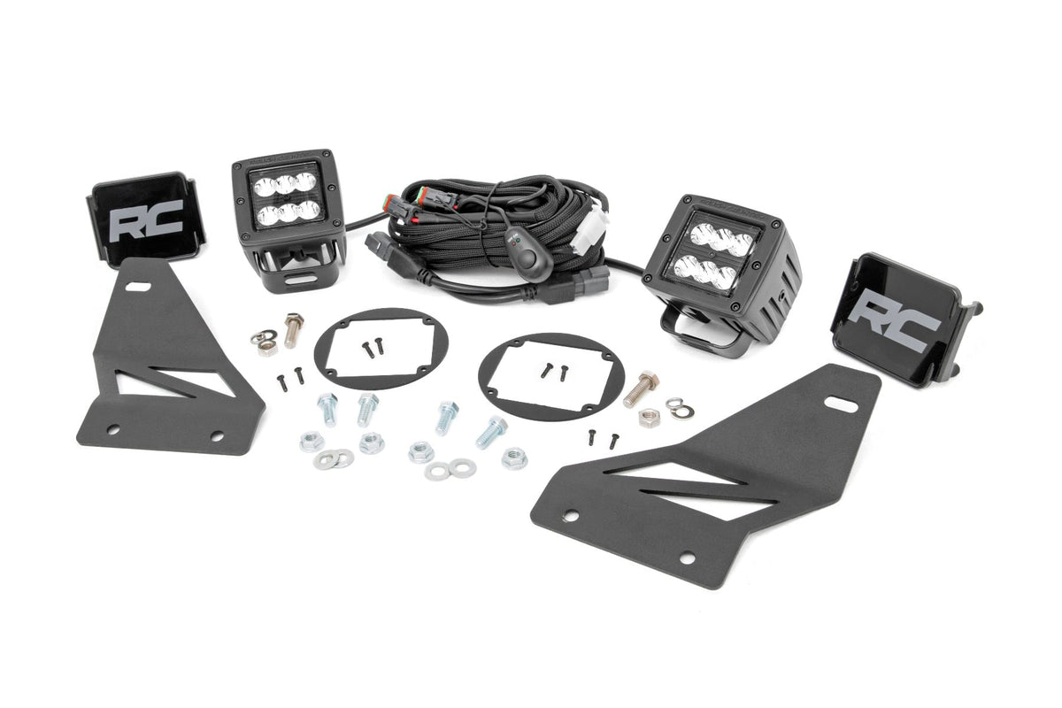 LED Light Kit Fog Mount 2 Inch Black Pair Spot Nissan Frontier (05-20) Rough Country