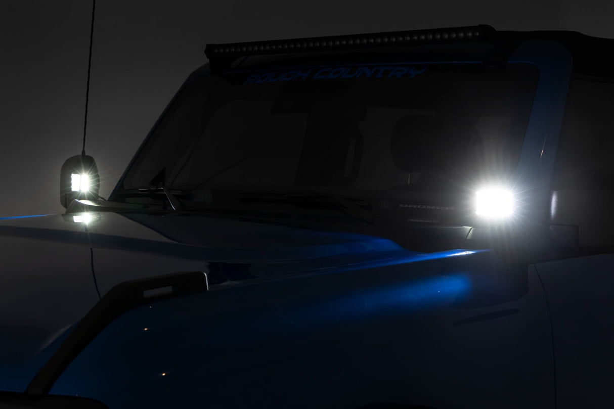 LED Light Kit Ditch Mount 2 Inch Black Pair Flood Pattern Ford Bronco (21-25) Rough Country