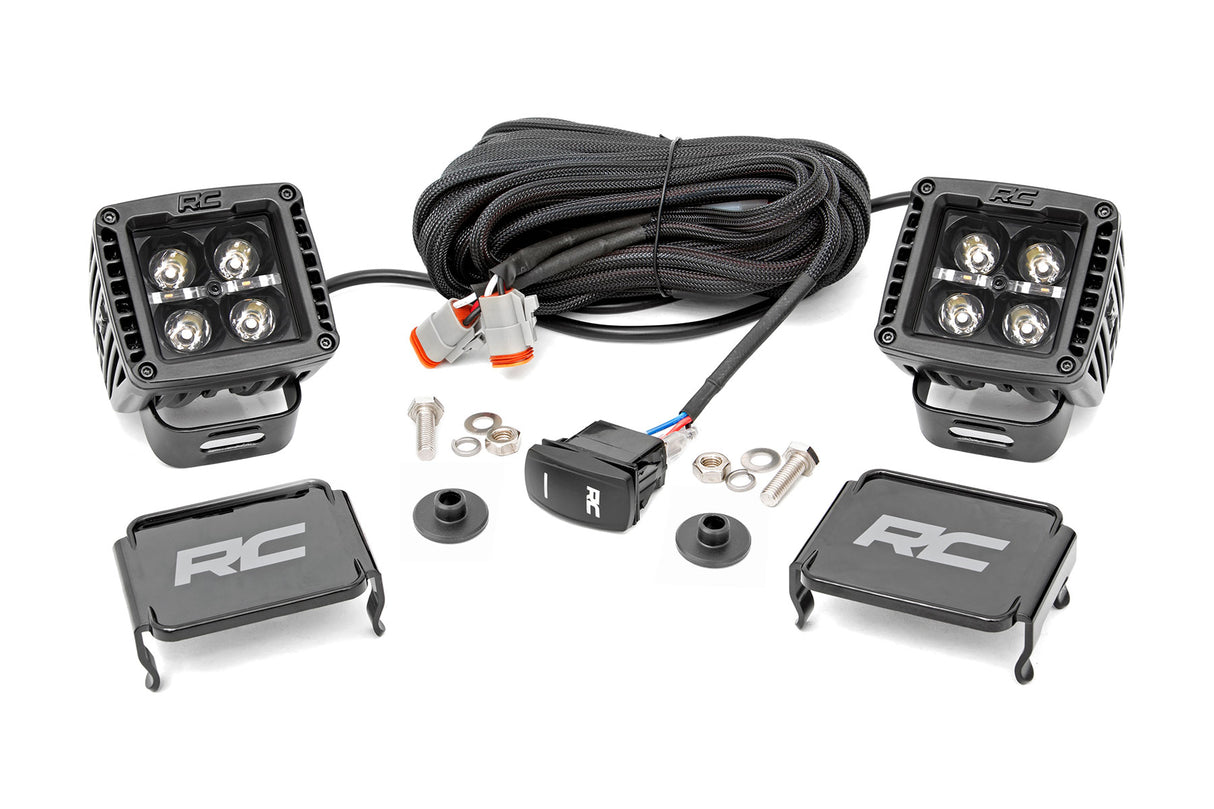 LED Light Kit Ditch Mount 2 Inch Black Pair White DRL Ford Bronco (21-25) Rough Country