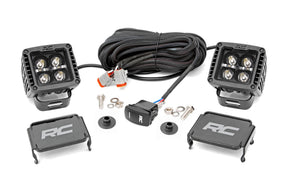 LED Light Kit Ditch Mount 2 Inch Black Pair White DRL Ford Bronco (21-25) Rough Country