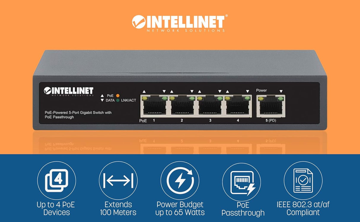 Intellinet 68W PoE-Powered 5-Port Gigabit Switch Intellinet