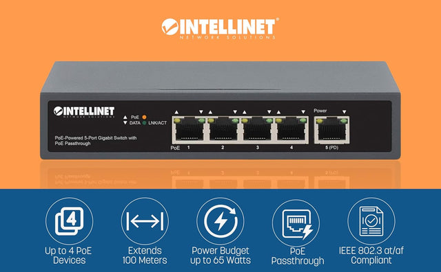 Intellinet 68W PoE-Powered 5-Port Gigabit Switch Intellinet
