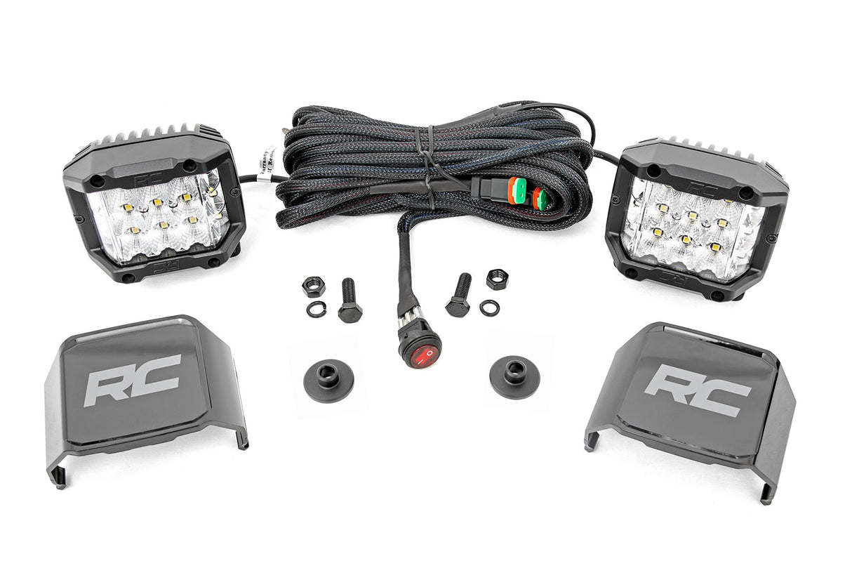 LED Light Kit Ditch Mount 2 Inch Chrome Pair Wide Ford Bronco 4WD (21-25) Rough Country
