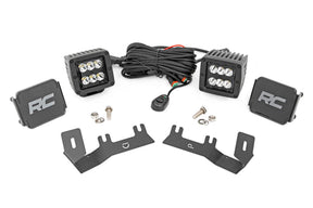 LED Ditch Light Kit 2in Black Pair Spot Silverado/Sierra 1500 (14-18 & Classic) Rough Country