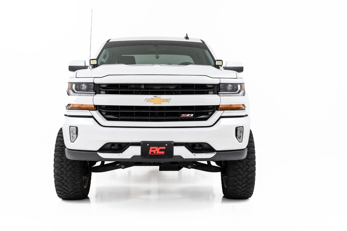 LED Ditch Light Kit 2in Black Pair Spot Silverado/Sierra 1500 (14-18 & Classic) Rough Country