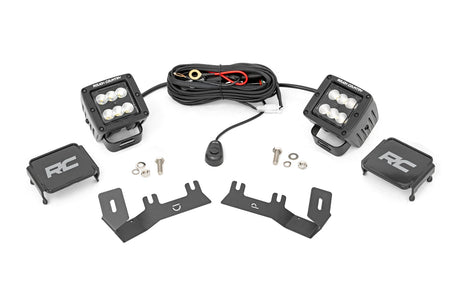 LED Ditch Light Kit 2in Black Pair Flood Silverado/Sierra 1500 (14-18 & Classic) Rough Country