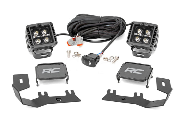 LED Ditch Light Kit 2in Black Pair White DRL Silverado/Sierra 1500 (14-18 & Classic) Rough Country