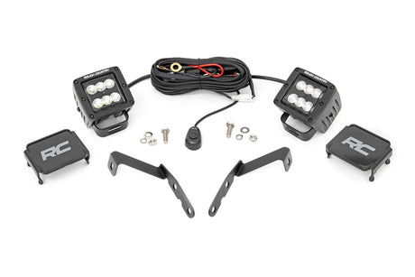 LED Light Kit Ditch Mount 2 Inch Black Pair Flood Chevy 1500 & Silverado/Sierra 2500HD/3500HD (07-14) Rough Country