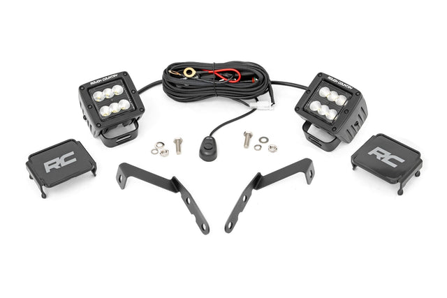 LED Light Kit Ditch Mount 2 Inch Black Pair Flood Chevy 1500 & Silverado/Sierra 2500HD/3500HD (07-14) Rough Country
