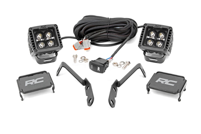 LED Light Ditch Mount 2 Inch Black Pair White DRL Chevy 1500 (2007-2013) Rough Country