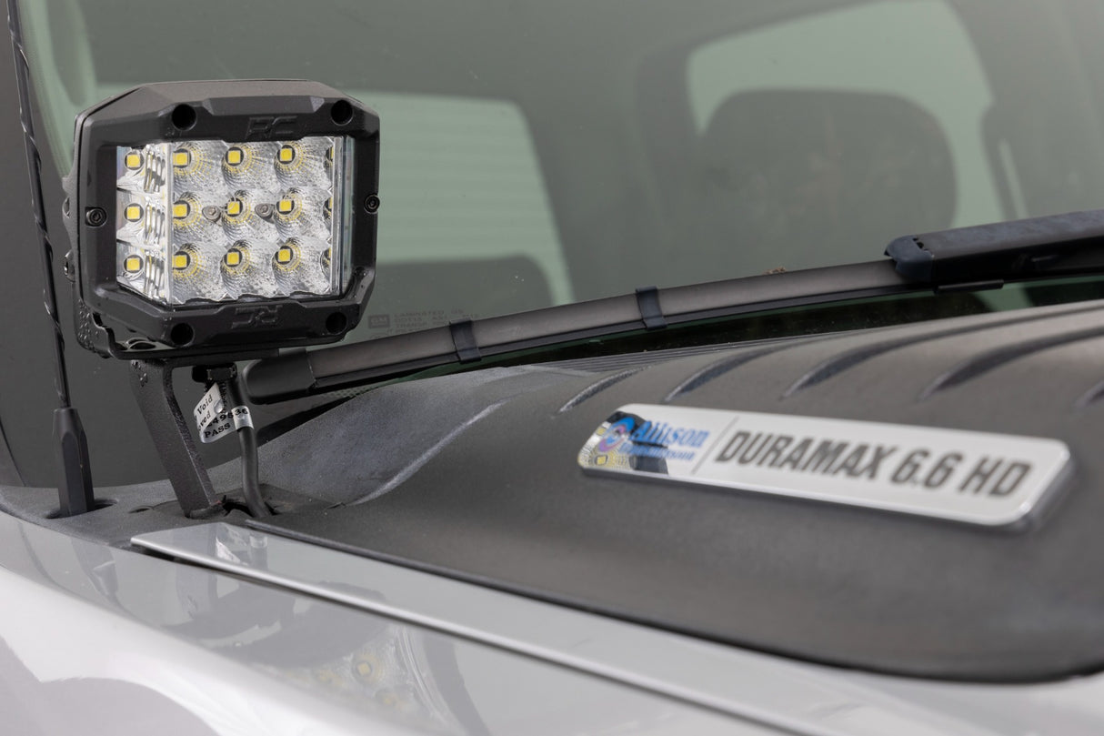 LED Light Ditch Mount 2 Inch Black Pair White DRL Chevy 1500 (2007-2013) Rough Country