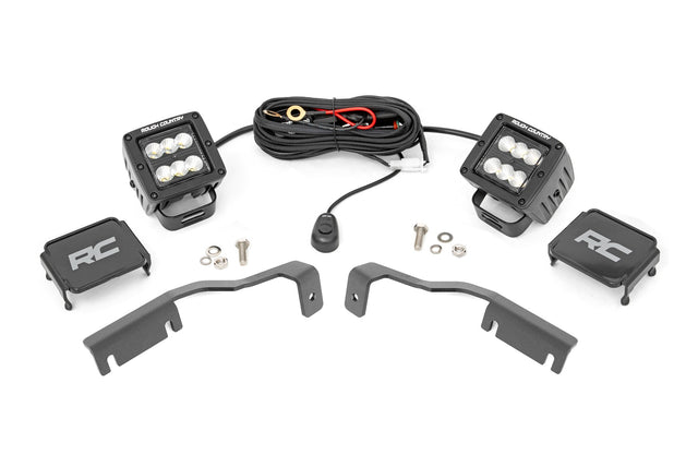 LED Light Kit Ditch Mount 2 Inch Black Pair Flood Nissan Frontier (22-26) Rough Country