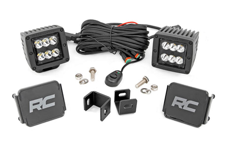 LED Light Kit Ditch Mount 2 Inch Black Pair Spot Toyota Tundra (22-26) Rough Country