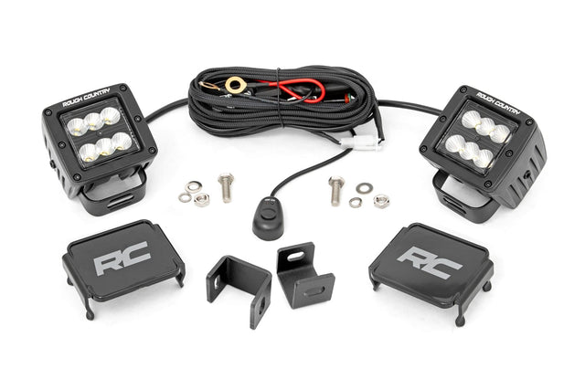 LED Light Kit Ditch Mount 2 Inch Black Pair Flood Toyota Tundra (22-26) Rough Country