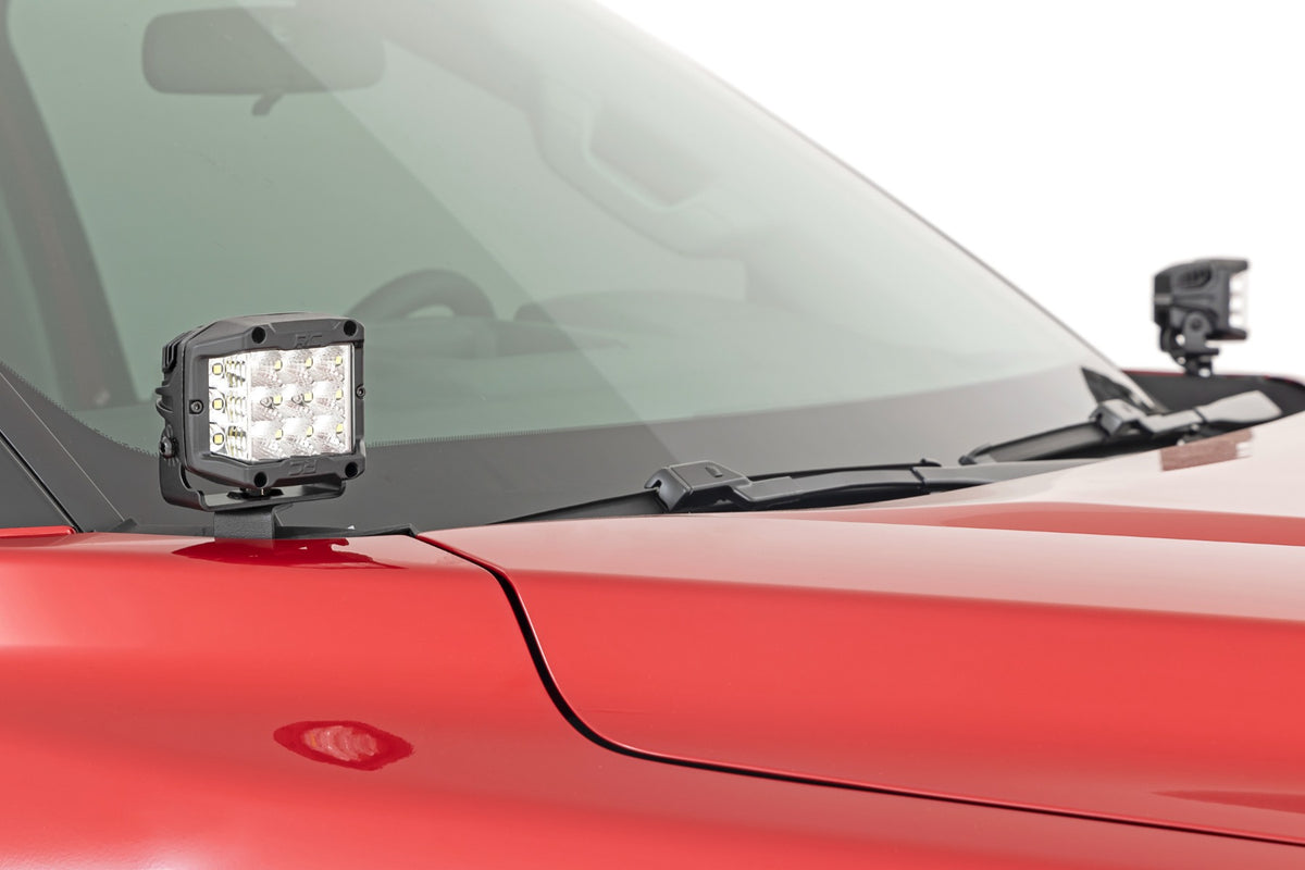 LED Light Kit Ditch Mount 2 Inch Black Pair White DRL Toyota Tundra (22-26) Rough Country