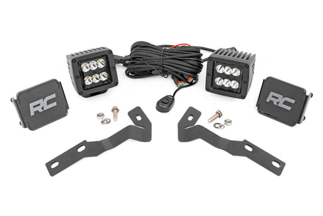LED Light Kit Ditch Mount 2 Inch Black Pair Spot Toyota Tacoma (16-23) Rough Country