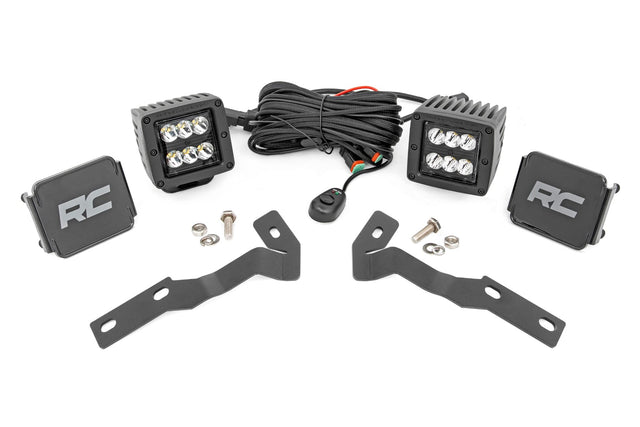 LED Light Kit Ditch Mount 2 Inch Black Pair Spot Toyota Tacoma (16-23) Rough Country