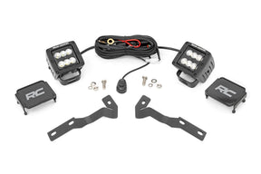 LED Light Kit Ditch Mount 2 Inch Black Pair Flood Toyota Tacoma (16-23) Rough Country