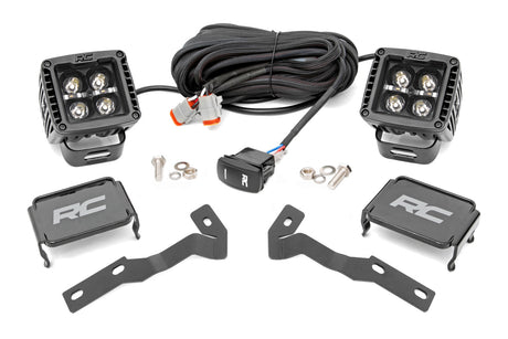 LED Light Kit Ditch Mount 2 Inch Black Pair Amber DRL Toyota Tacoma (16-23) Rough Country