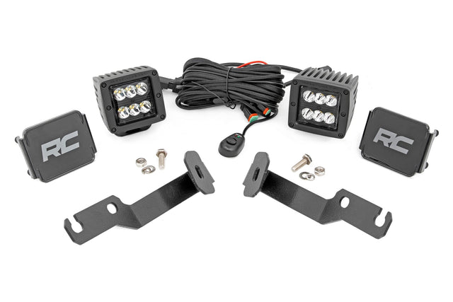 LED Light Kit Ditch Mount 2 Inch Black Pair Spot Toyota Tacoma (05-15) Rough Country