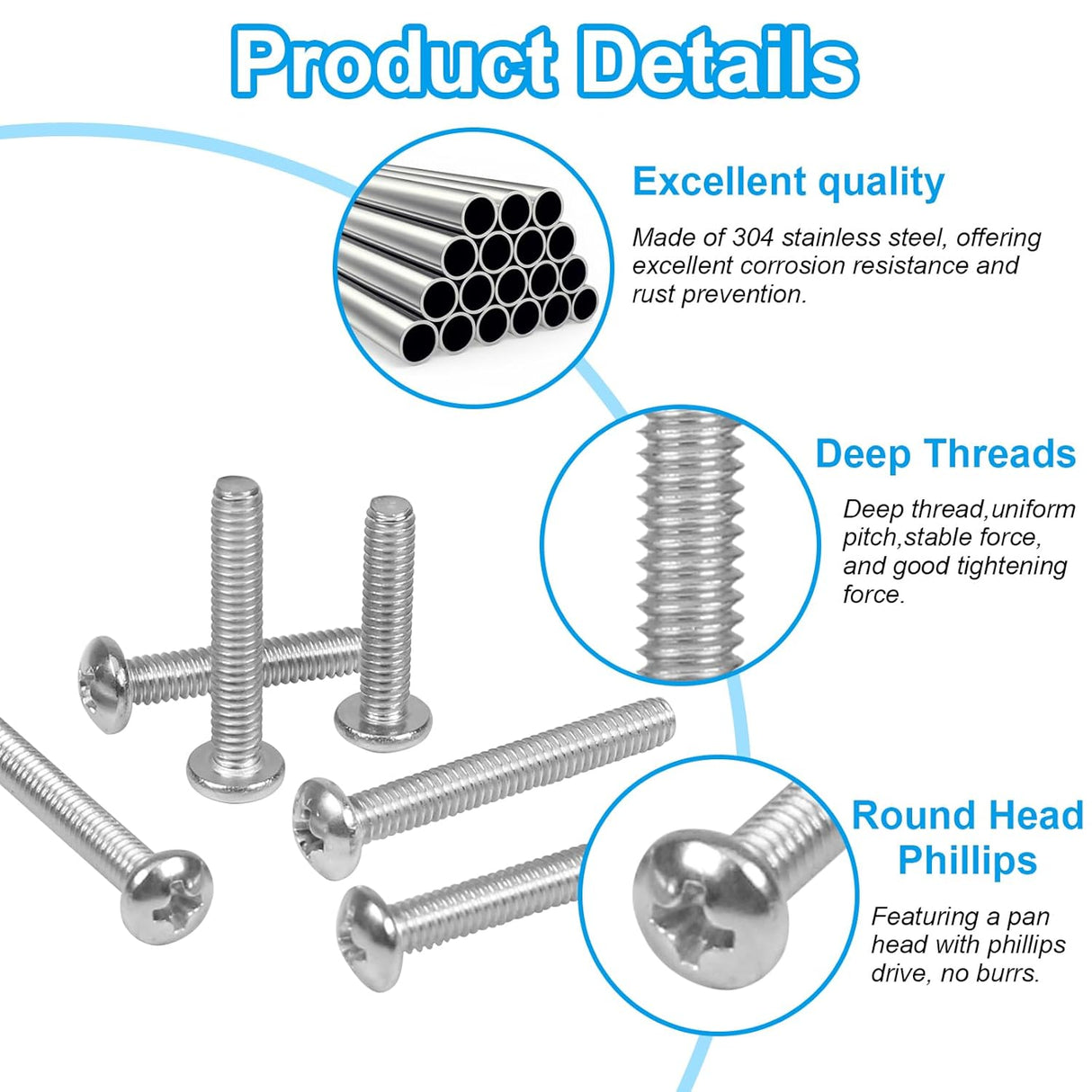 #6-32#8-32 Phillips Pan Head Machine Screws, 304 Stainless Steel – Electrical Wall Plate & Switch Mounting Screws TekShack
