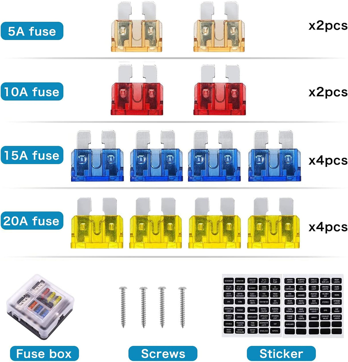 6 Way 12V Blade Fuse Block with LED Indicator & Cover TekShack