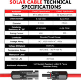2x20FT Solar Panel Extension Cable 10AWG – Male/Female Waterproof Connectors – Red & Black Solar Cable for RV, PV Systems TekShack
