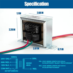 24V 40VA Control Transformer 40VA, Primary 120, 208, 240V Secondary 24V, HVAC Furnace TekShack