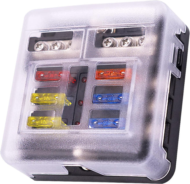 6 Way 12V Blade Fuse Block with LED Indicator & Cover TekShack