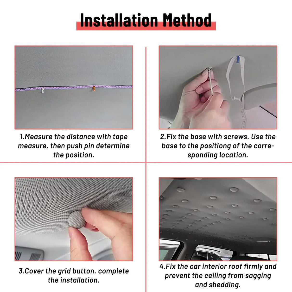 GOOSLA Car Roof Headliner Repair Kit 90 Set Black Grid A1101