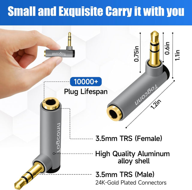 Right-Angle Adapter 1/8" (3.5mm) Stereo Male to 1/8" (3.5mm) Stereo Female Amazon