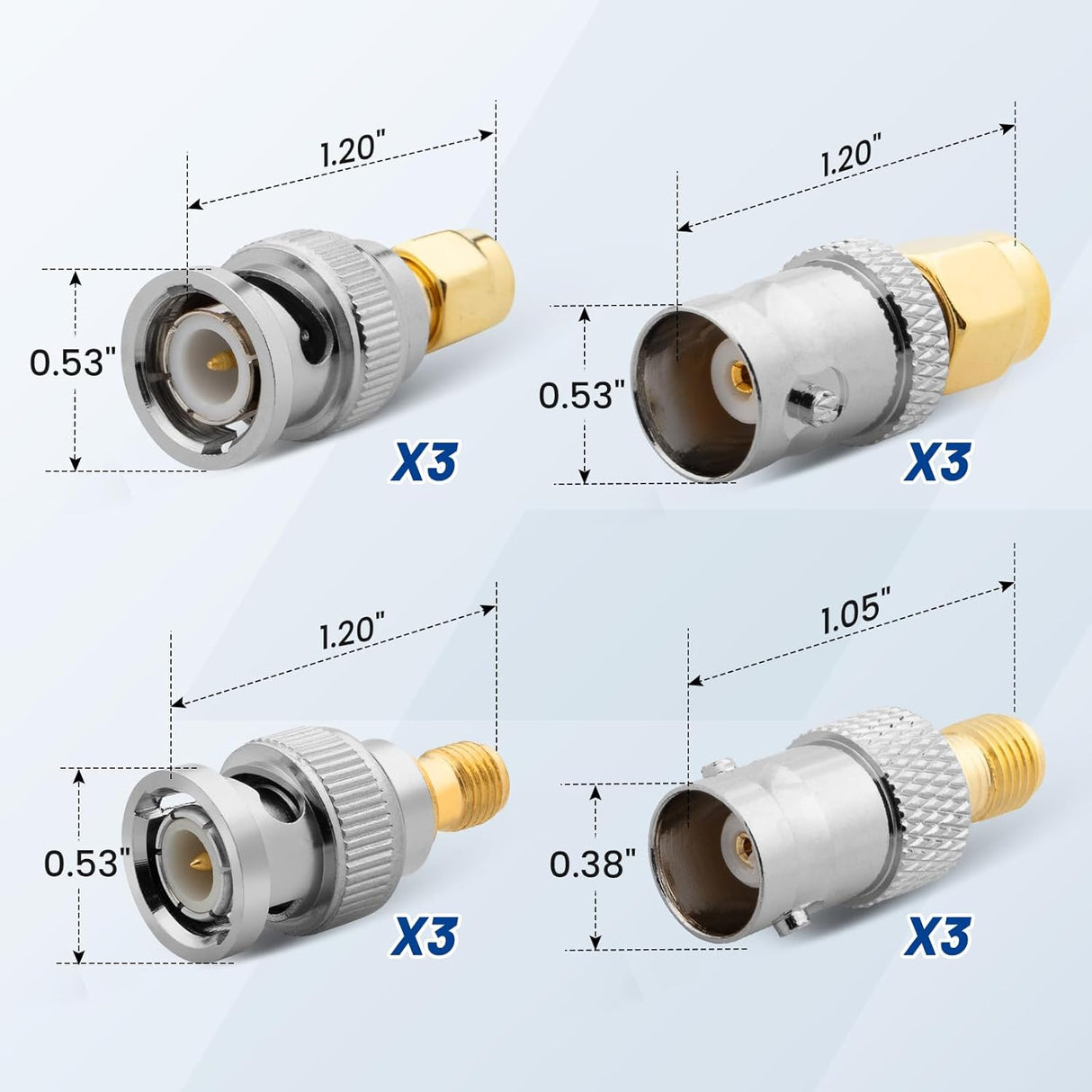 ALL SMA to BNC Adapter's 50 Ohm Gold Plated Brass Anina
