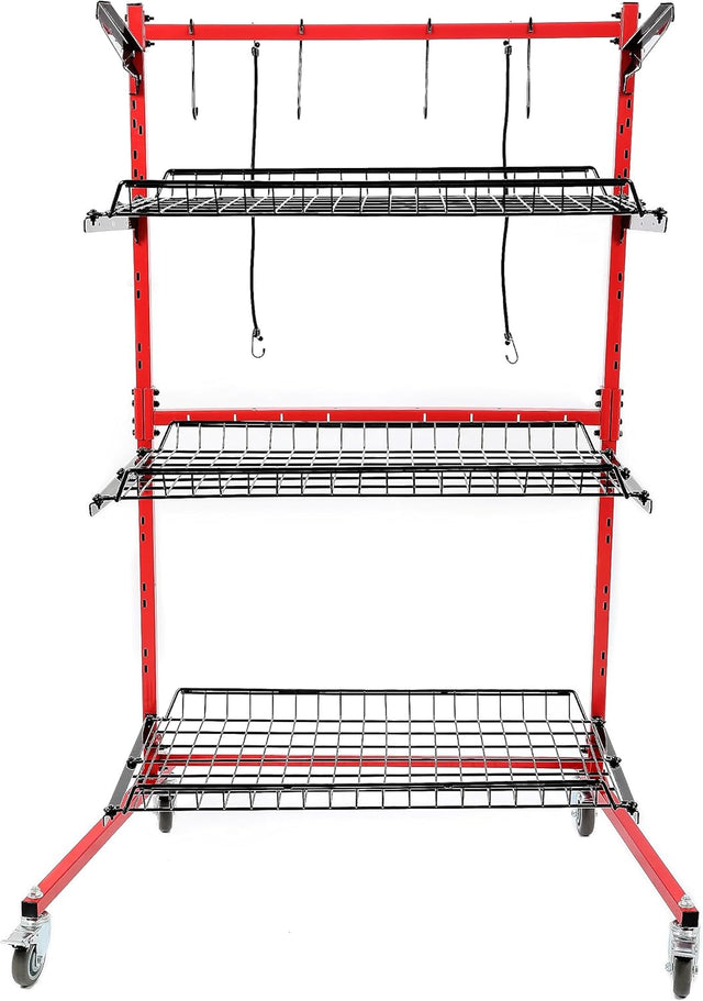 Rolling 3 Shelf Auto Body Parts Storage Rack Steel Red