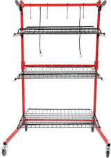 Rolling 3 Shelf Auto Body Parts Storage Rack Steel Red