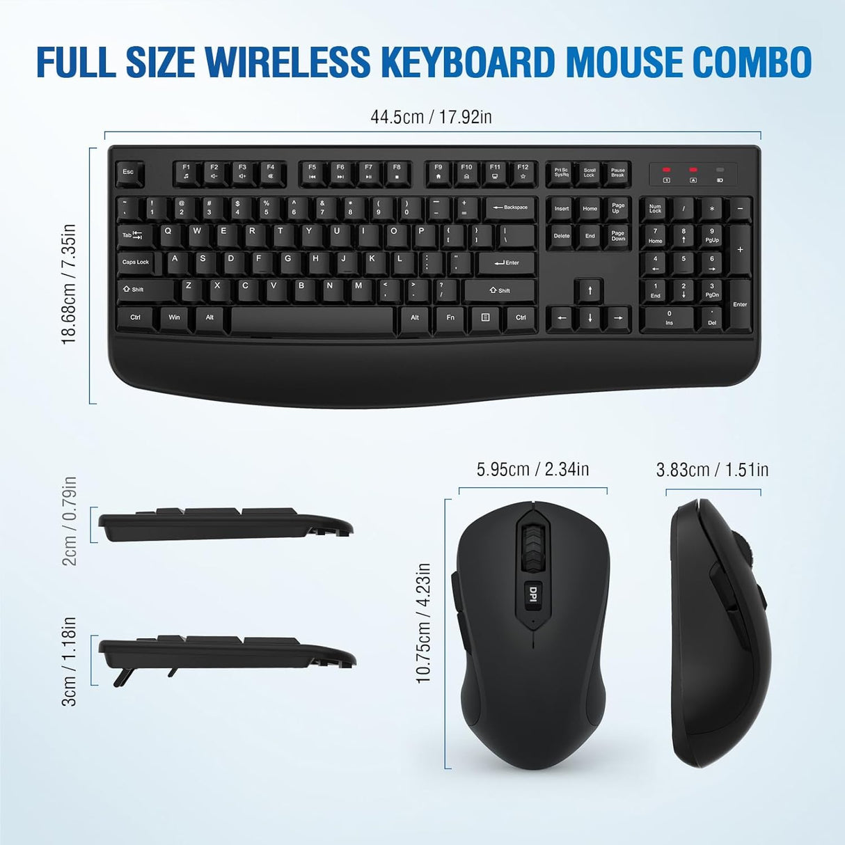 Wireless Keyboard & Mouse Combo Full-Size w/ Palm Rest Black #KBM-2400 Radio Shack