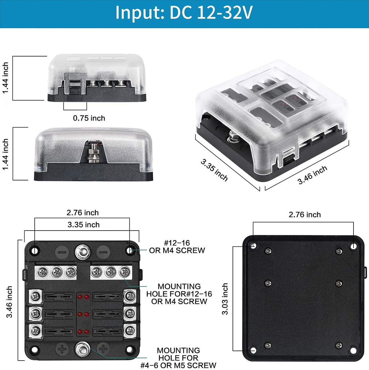 6 Way 12V Blade Fuse Block with LED Indicator & Cover TekShack