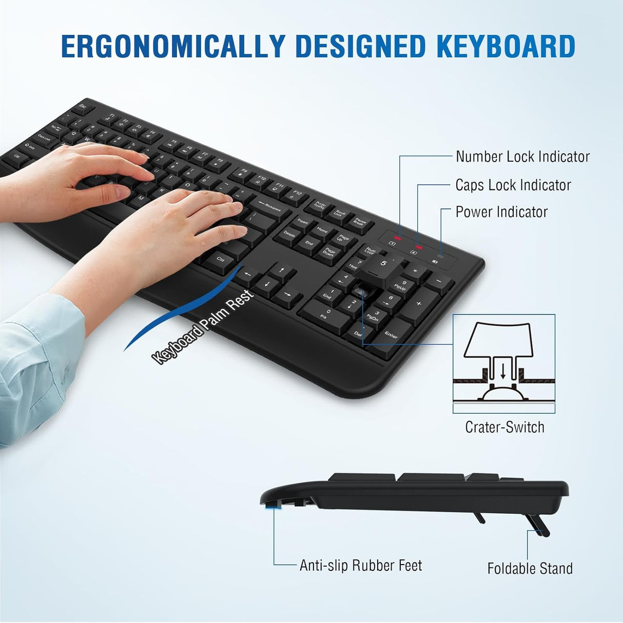 Wireless Keyboard & Mouse Combo Full-Size w/ Palm Rest Black #KBM-2400 Radio Shack