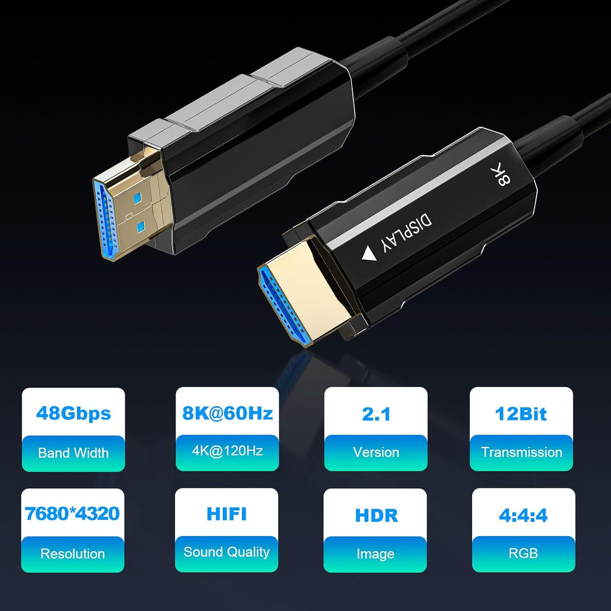 8K HDMI 2.1 Fiber Optic Cable 150ft 48Gbps Ultra High Speed TekShack