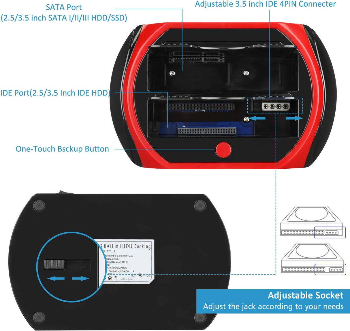TCC-S862-US Hard Drive Docking Station USB 2.0 Dual Slot SATA IDE with Card Reader Tccmebius