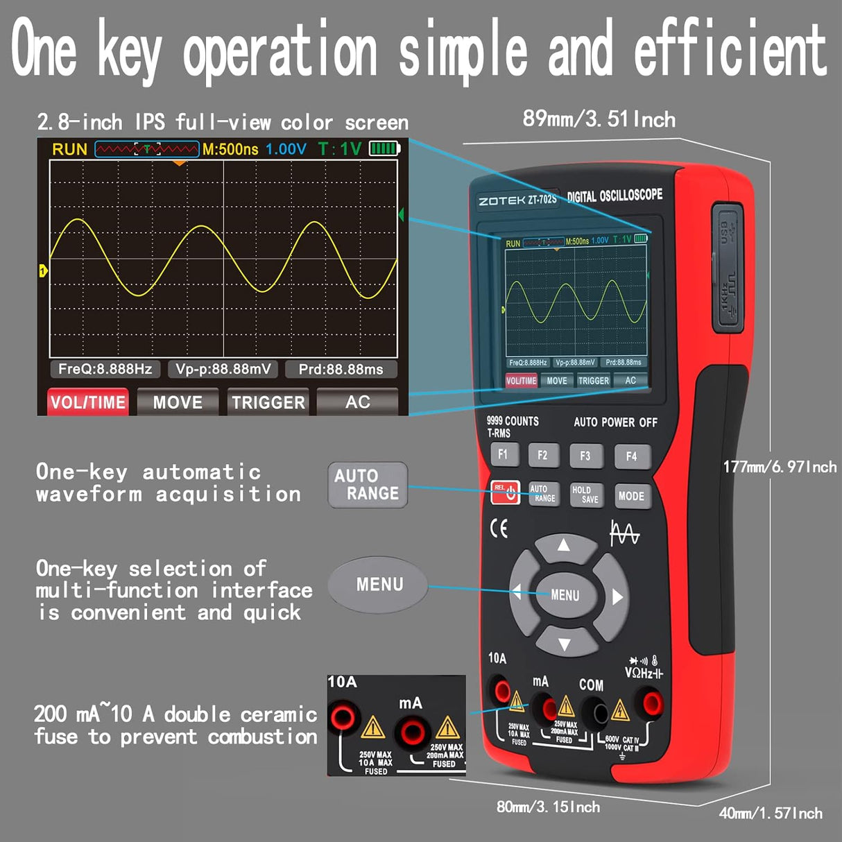 2-in-1 Oscilloscope Multimeter – 10MHz Bandwidth, TekShack