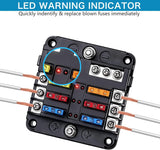 6 Way 12V Blade Fuse Block with LED Indicator & Cover TekShack