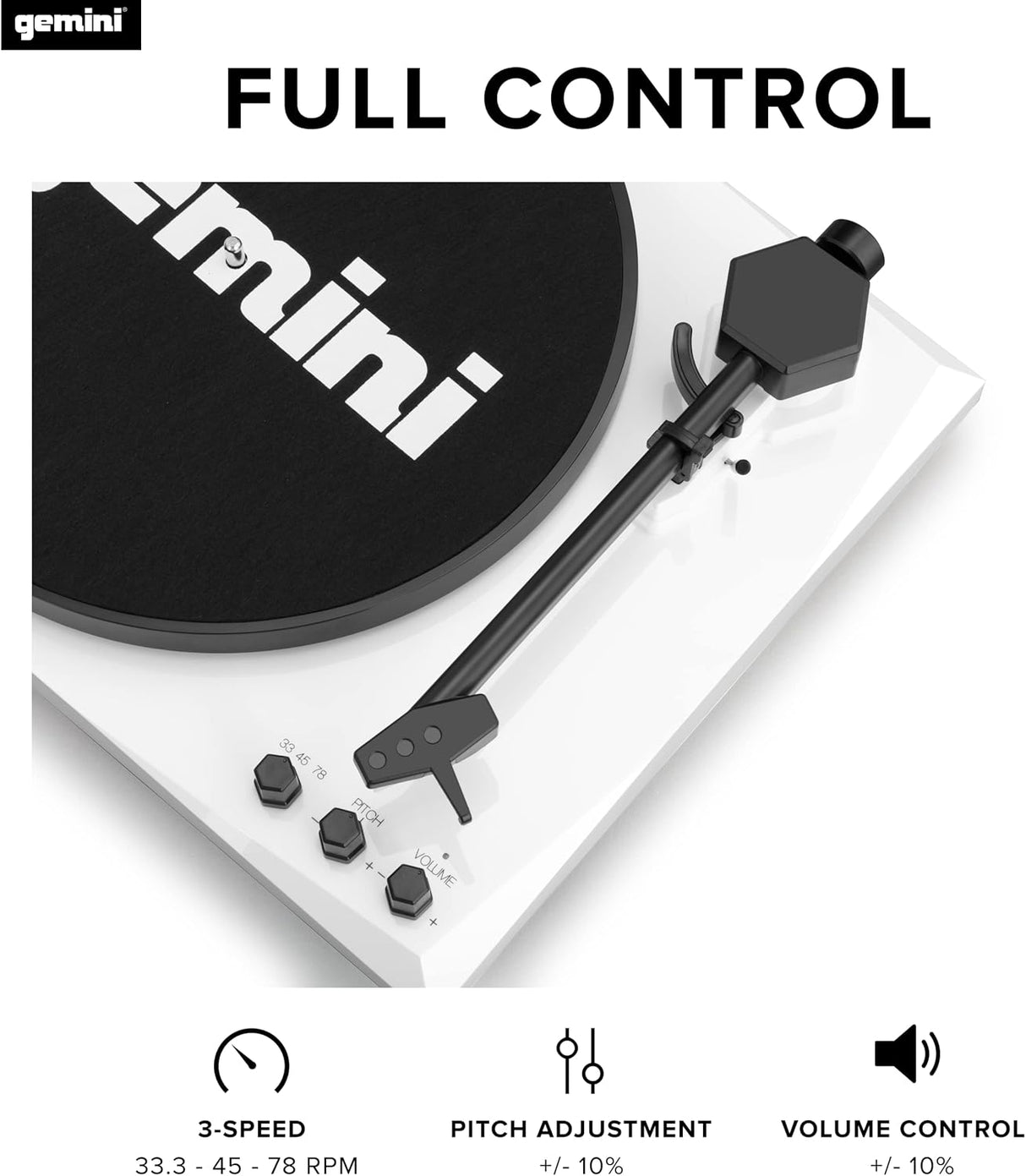 Gemini TT-900BW Manual Suitcase Turntable White Gemini