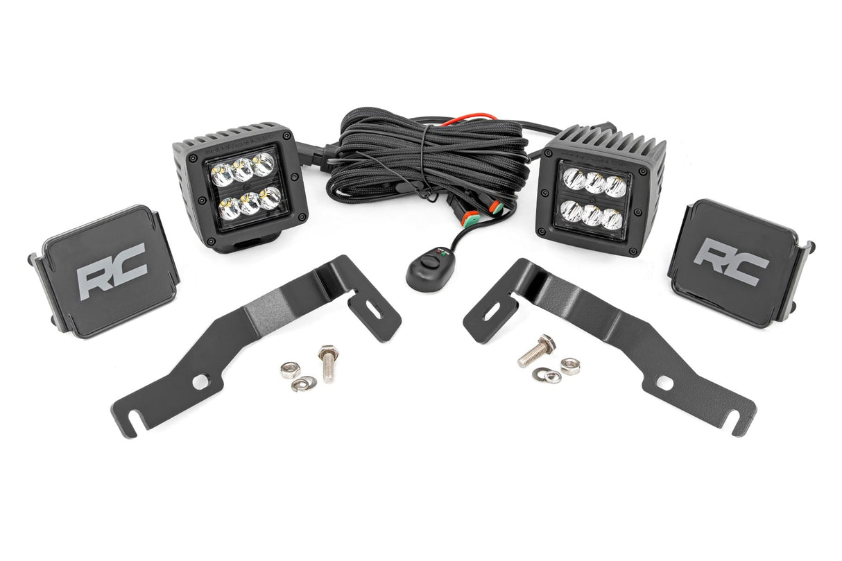 LED Light Kit Ditch Mount 2 Inch Black Pair Spot Toyota Tacoma (24-26) Rough Country