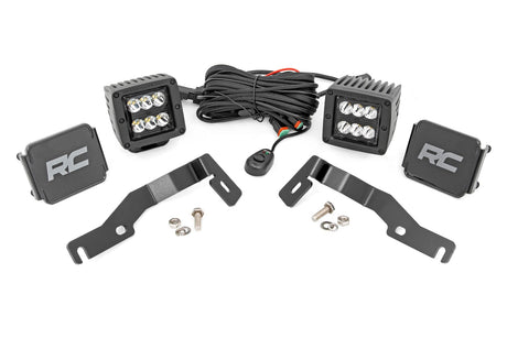 LED Light Kit Ditch Mount 2 Inch Black Pair Spot Toyota Tacoma (24-26) Rough Country