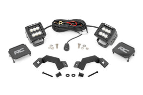 LED Light Kit Ditch Mount 2 Inch Black Pair Flood Toyota Land Cruiser (24-26) Rough Country
