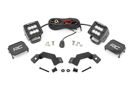 LED Light Kit Ditch Mount 2 Inch Black Pair Flood Toyota Land Cruiser (24-26) Rough Country