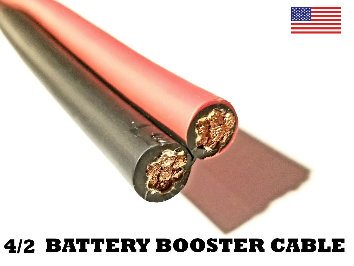 Battery Booster Jumper Cable Twin Wires Flexible Pure Copper 4 Gauge AWG Size MADE IN USA AC/DC WIRE AND SUPPLY