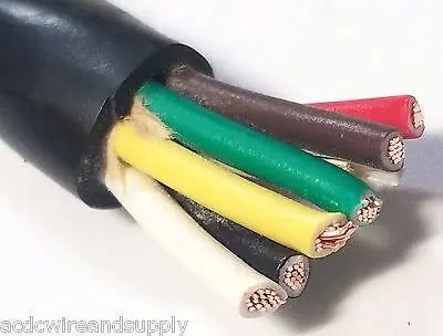 Trailer Light Cable Wiring Harness 14-6 14 Gauge 6 Wire Jacketed Black ROUND MADE IN USA - PER FT ACDC WIRE AND SUPPLY